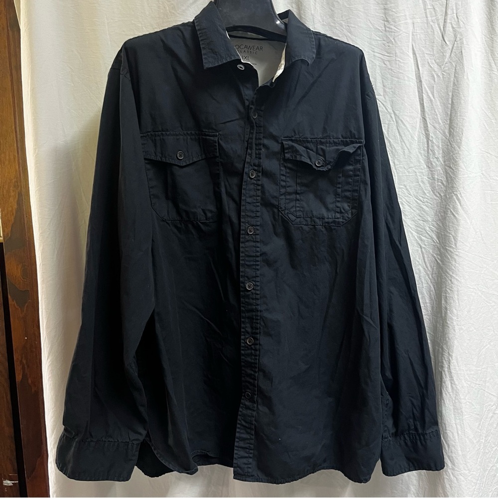 Rocawear Button Up Shirt Mens Size 3XL Black Long Sleeve Chest Pockets Cotton